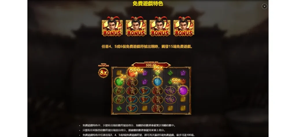 老虎機獎金回合：免費遊戲範例圖